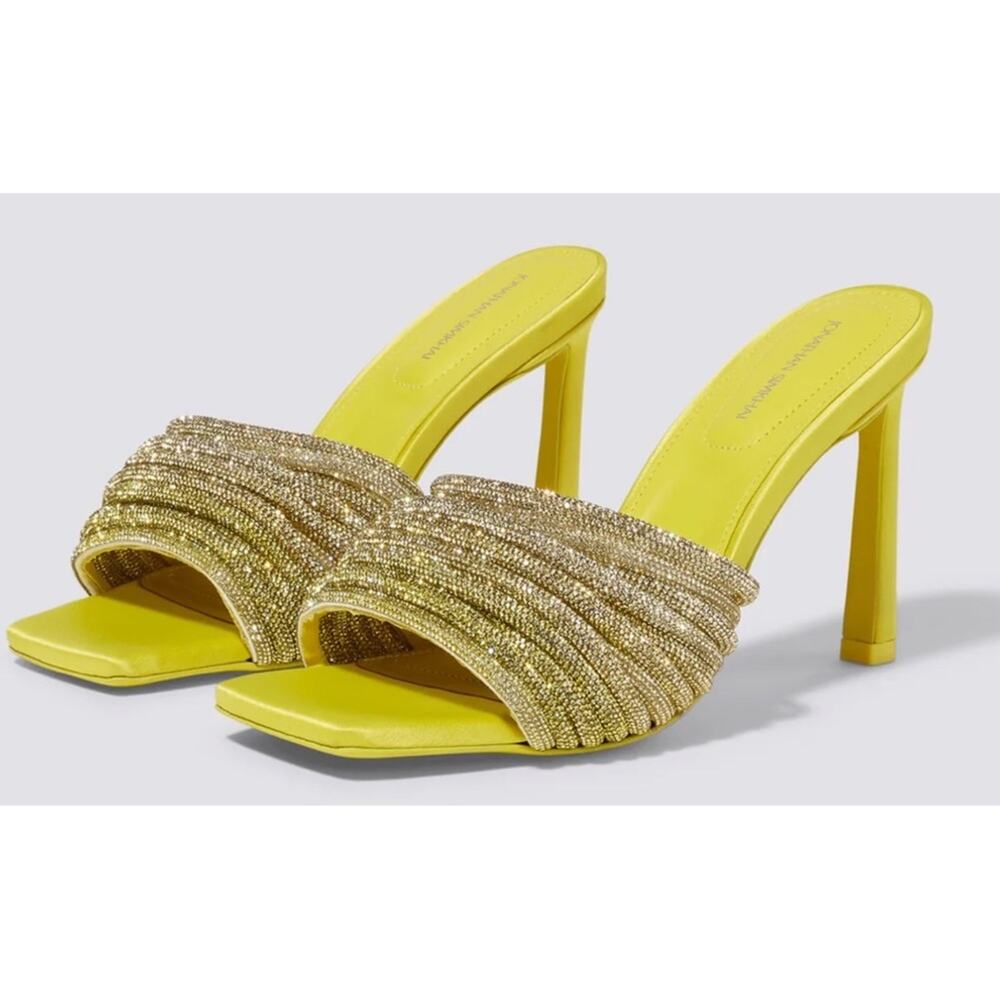 JONATHAN SIMKHAI The Lena Crystal Heeled Mule in Lime Size 38